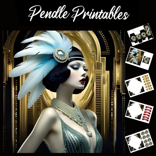 Art Deco Lady (28) 7x7 Card Kit. Matching Box, Gift Bauble,Tag