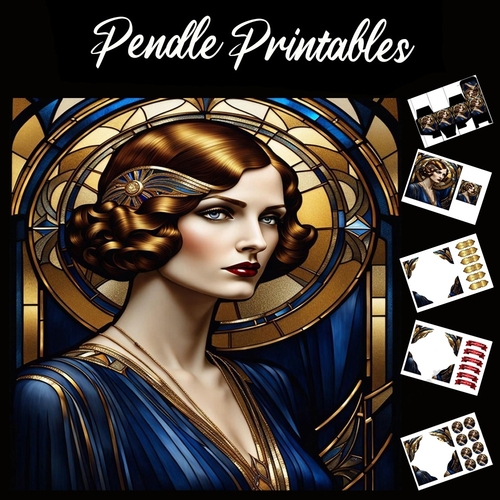 Art Deco Lady (30) 7x7 Card Kit. Matching Box, Gift Bauble,Tag