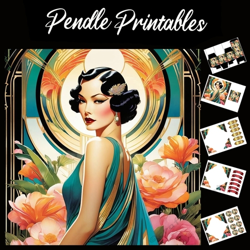 Art Deco Lady (32) 7x7 Card Kit. Matching Box, Gift Bauble,Tag