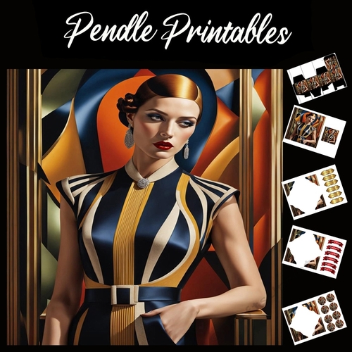 Art Deco Lady (34) 7x7 Card Kit. Matching Box, Gift Bauble,Tag