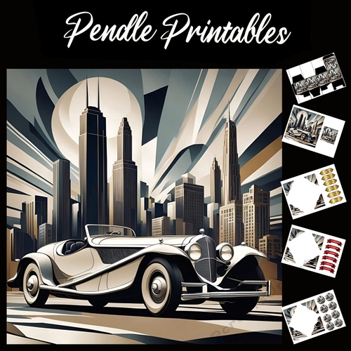 Art Deco Convertable 7x7 Card Kit. Matching Box, Gift Bauble,Tag