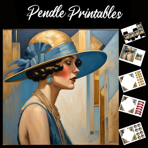 Art Deco Lady (35) 7x7 Card Kit. Matching Box, Gift Bauble,Tag