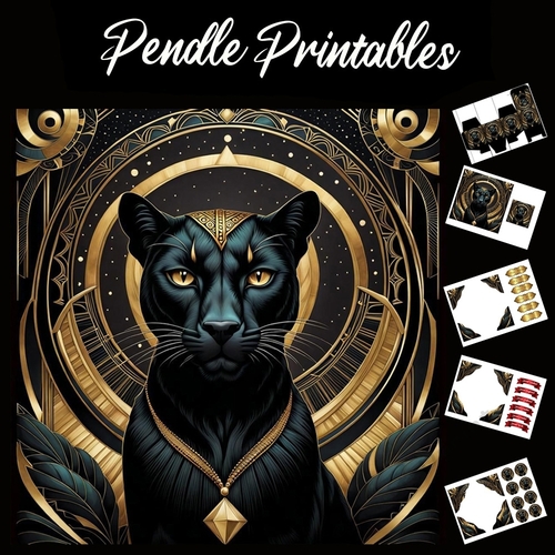Art Deco Black Panther 7x7 Card Kit. Matching Box, Gift Bauble,Tag