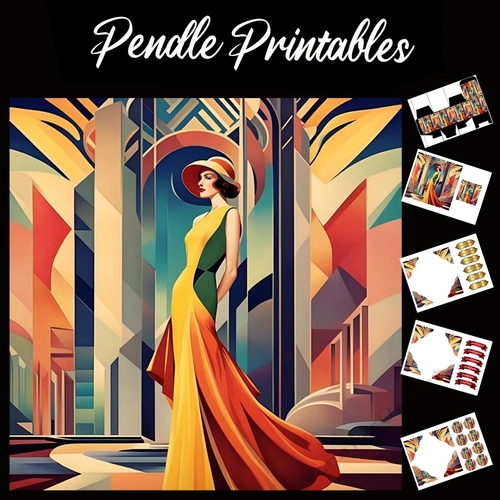 Art Deco Lady (37) 7x7 Card Kit. Matching Box, Gift Bauble,Tag