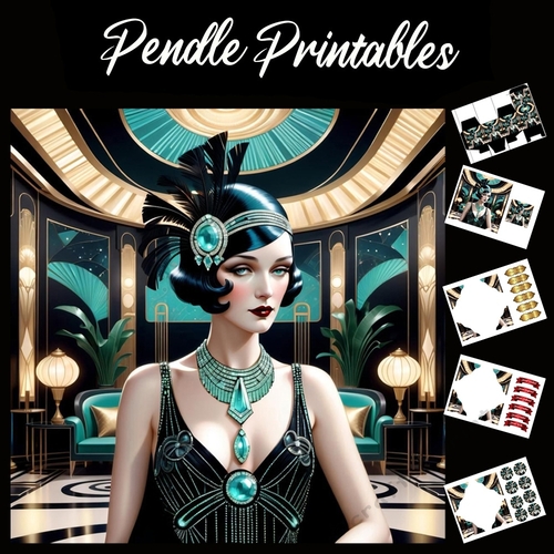 Art Deco Lady (38) 7x7 Card Kit. Matching Box, Gift Bauble,Tag