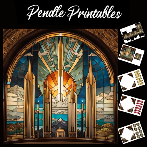 Art Deco Stained Glass Window 7x7 Card Kit. Matching Box, Gift Bauble,Tag