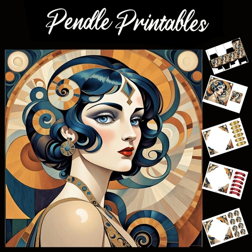 Art Deco Lady (39) 7x7 Card Kit. Matching Box, Gift Bauble,Tag