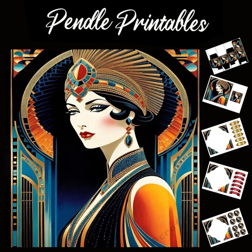 Art Deco Lady (40) 7x7 Card Kit. Matching Box, Gift Bauble,Tag