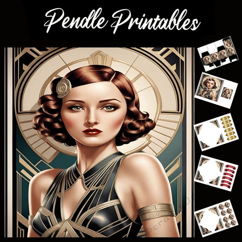 Art Deco Auburn Lady 7x7 Card Kit. Matching Box, Gift Bauble,Tag