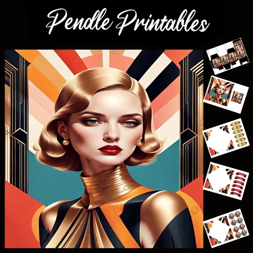 Art Deco Blonde Lady 7x7 Card Kit. Matching Box, Gift Bauble,Tag
