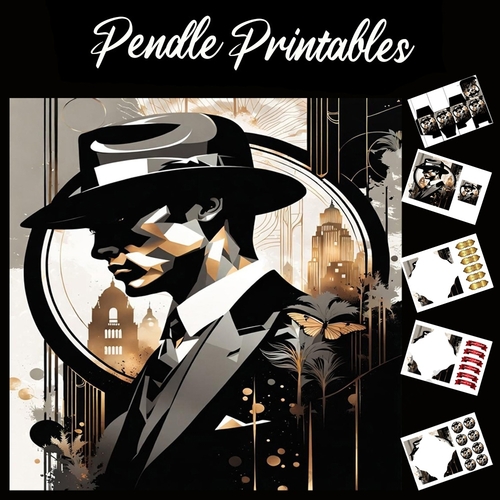 Art Deco The Mobster 7x7 Card Kit. Matching Box, Gift Bauble,Tag