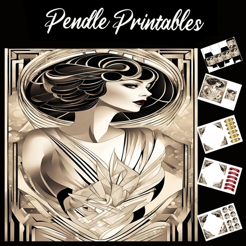 Art Deco Gold & Black Lady 7x7 Card Kit. Matching Box, Gift Bauble,Tag