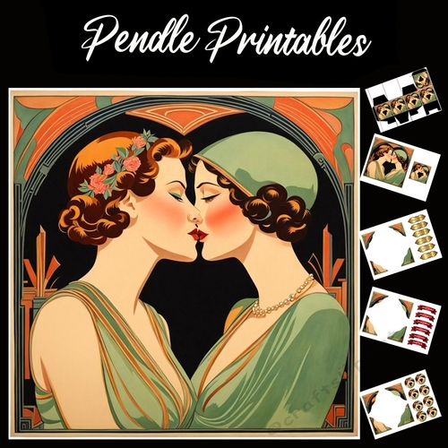 Art Deco Lovers 7x7 Card Kit. Matching Box, Gift Bauble,Tag