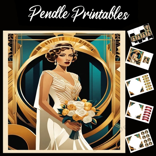 Art Deco Blushing Bride 7x7 Card Kit. Matching Box, Gift Bauble,Tag
