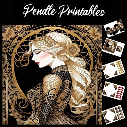 Art Deco Ornate Blonde 7x7 Card Kit. Matching Box, Gift Bauble,Tag