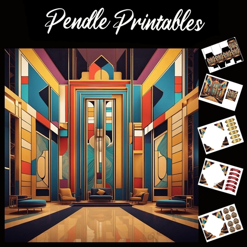 Art Deco Lobby 7x7 Card Kit. Matching Box, Gift Bauble,Tag