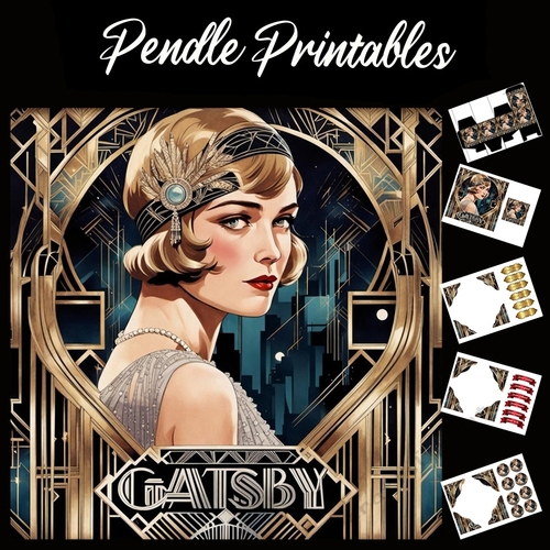 Art Deco Gatsby Lady 7x7 Card Kit. Matching Box, Gift Bauble,Tag
