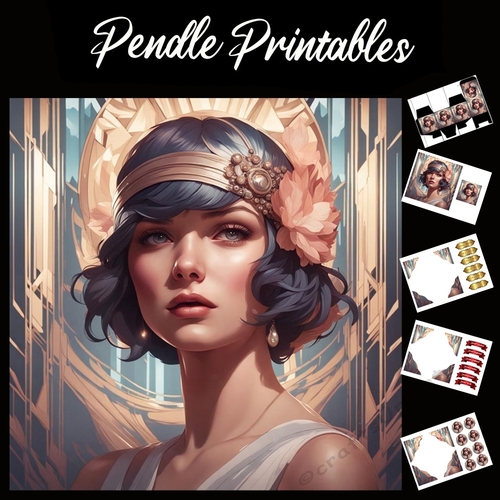 Art Deco Girl 7x7 Card Kit. Matching Box, Gift Bauble,Tag