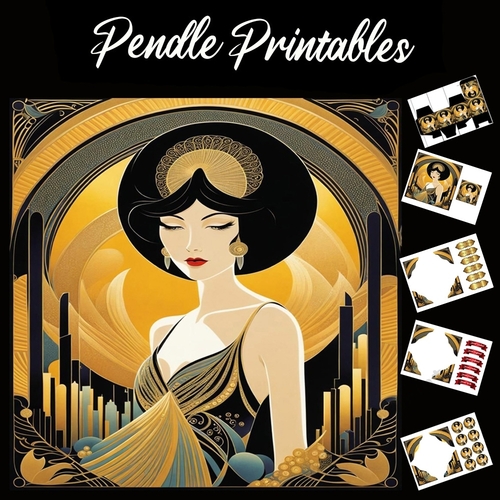 Art Deco Beauty 7x7 Card Kit. Matching Box, Gift Bauble,Tag