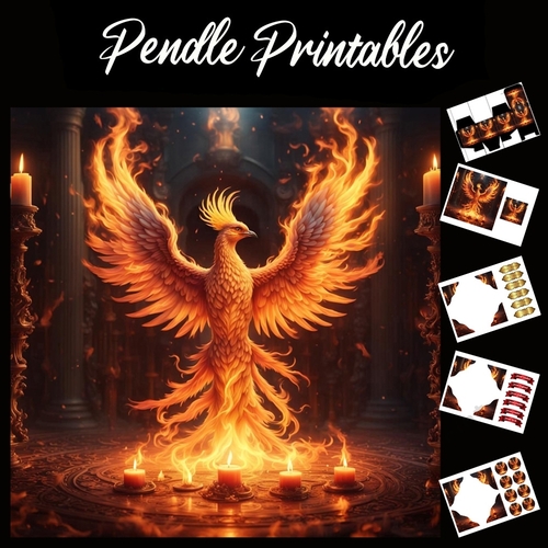 Flame Art: The Pheonix 7x7 Card Kit. Matching Box, Gift Bauble,Tag