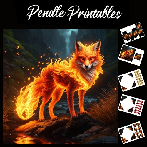 Flame Art: The Fire Fox 7x7 Card Kit. Matching Box, Gift Bauble,Tag