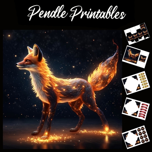 Flame Art: Fire Fox 2 7x7 Card Kit. Matching Box, Gift Bauble,Tag