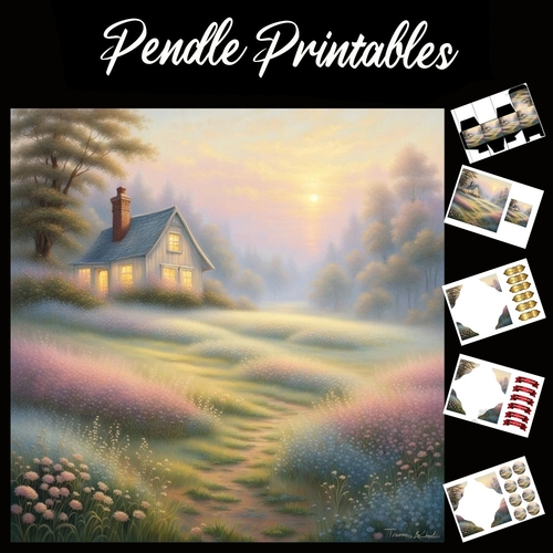 Pastel Art: Meadows Cabin 7x7 Card Kit. Matching Box, Gift Bauble,Tag