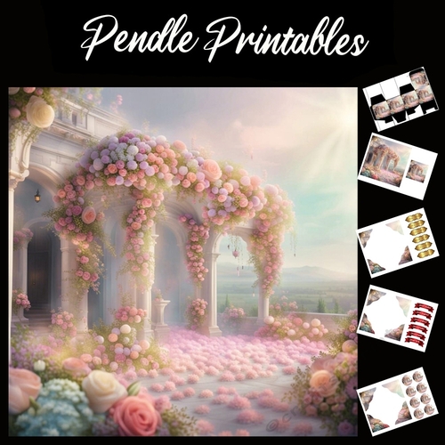 Pastel Art: Floral Arches 7x7 Card Kit. Matching Box, Gift Bauble,Tag