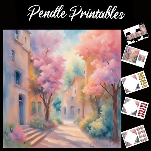 Pastel Art: Mediterranean 7x7 Card Kit. Matching Box, Gift Bauble,Tag