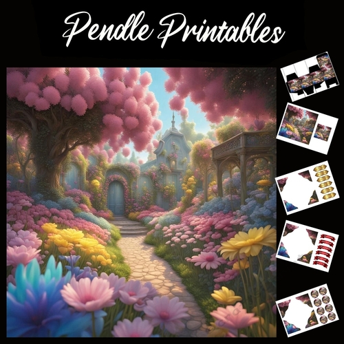 Pastel Art: Secret Garden 7x7 Card Kit. Matching Box, Gift Bauble,Tag