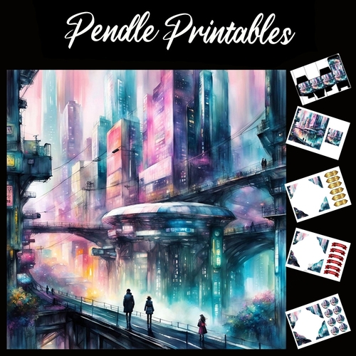 Pastel Art: The Future City 7x7 Card Kit. Matching Box, Gift Bauble,Tag