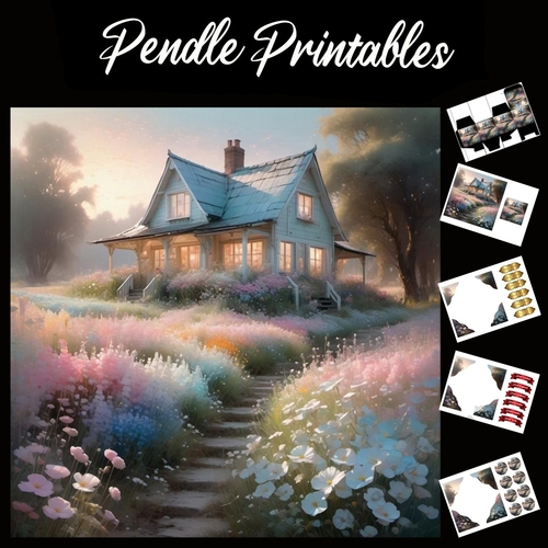 Pastel Art: Flower Cabin 7x7 Card Kit. Matching Box, Gift Bauble,Tag