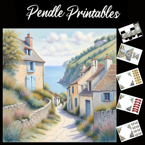 Pastel Art: Sea Lane 7x7 Card Kit. Matching Box, Gift Bauble,Tag