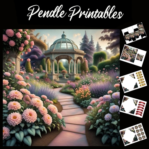 Pastel Art: Summer House Garden 7x7 Card Kit. Matching Box, Gift Bauble,Tag