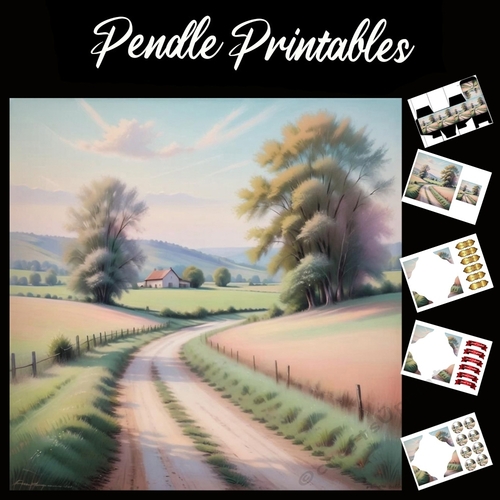 Pastel Art: Country Lane 7x7 Card Kit. Matching Box, Gift Bauble,Tag