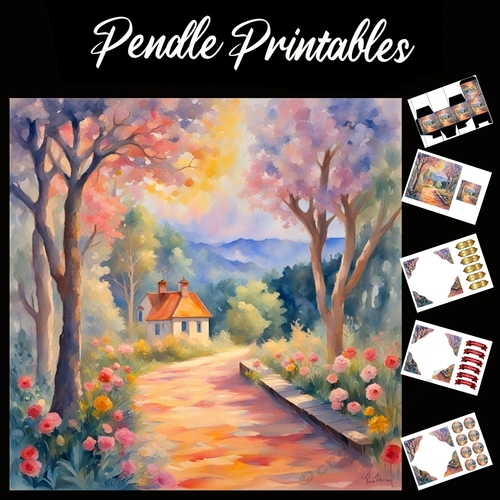 Pastel Art: The Lane 7x7 Card Kit. Matching Box, Gift Bauble,Tag