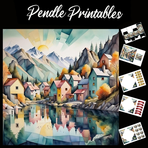 Pastel Art: River Community 7x7 Card Kit. Matching Box, Gift Bauble,Tag
