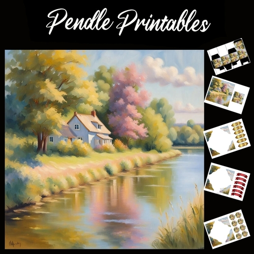 Pastel Art: The Tranquil Cottage 7x7 Card Kit. Matching Box, Gift Bauble,Tag