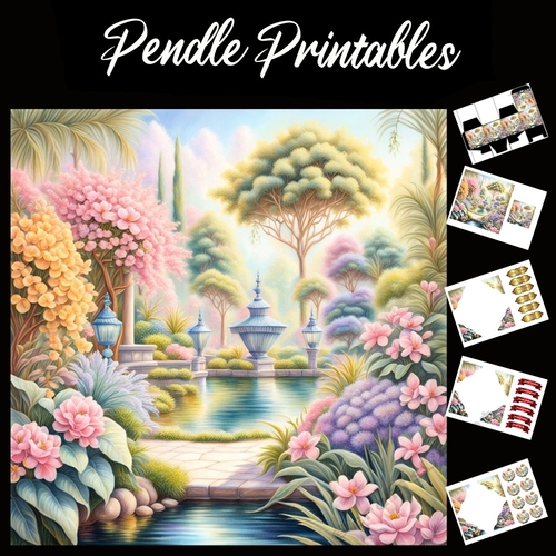 Pastel Art: The Garden Pond 7x7 Card Kit. Matching Box, Gift Bauble,Tag