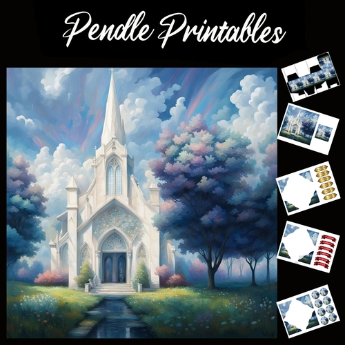 Pastel Art: The White Chapel 7x7 Card Kit. Matching Box, Gift Bauble,Tag
