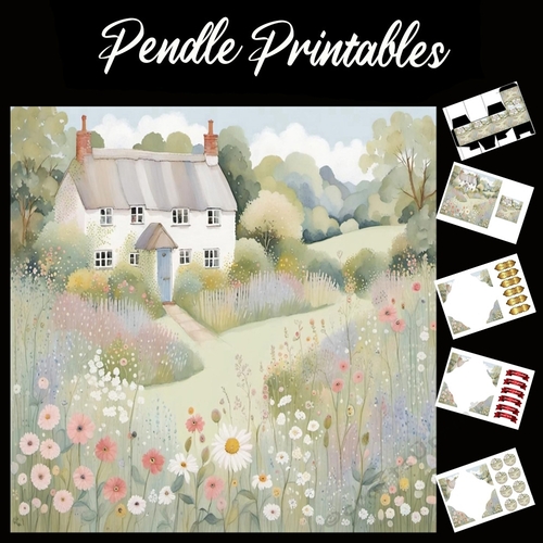 Pastel Art: The Country Cottage 7x7 Card Kit. Matching Box, Gift Bauble,Tag