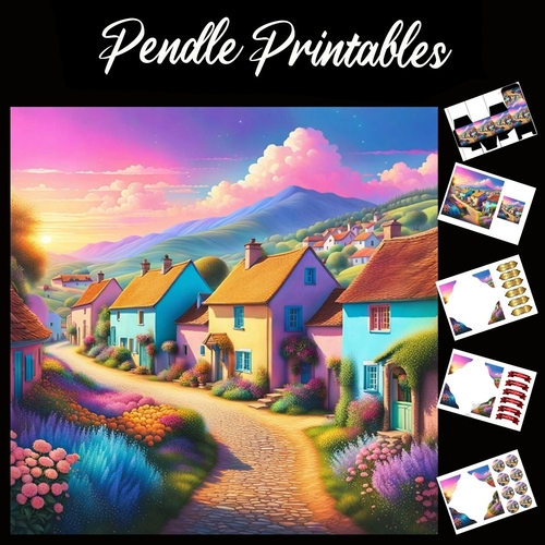 Pastel Art: The Vibrant Village 7x7 Card Kit. Matching Box, Gift Bauble,Tag