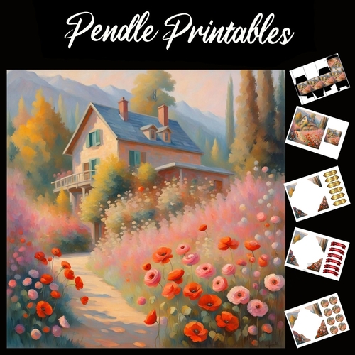 Pastel Art: House On The Hill 7x7 Card Kit. Matching Box, Gift Bauble,Tag
