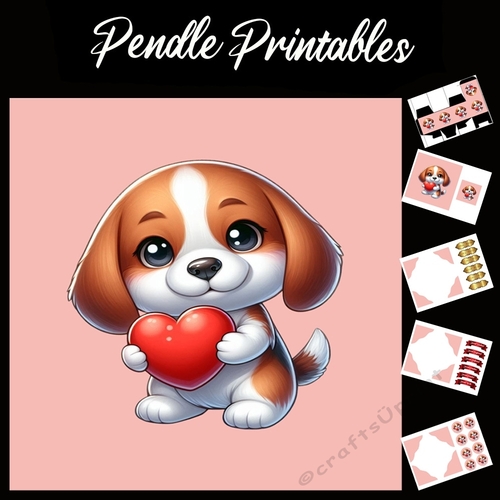 Puppy Love: Cute Beagle 7x7 Card Kit. Matching Box, Gift Bauble,Tag