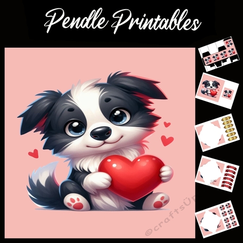 Puppy Love: Cute Collie 7x7 Card Kit. Matching Box, Gift Bauble,Tag