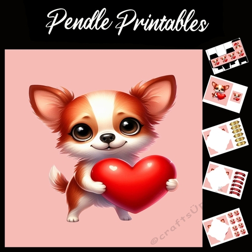 Puppy Love: Cute Chihuahua 7x7 Card Kit. Matching Box, Gift Bauble,Tag