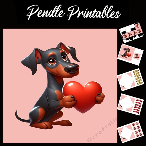 Puppy Love: Cute Doberman 7x7 Card Kit. Matching Box, Gift Bauble,Tag