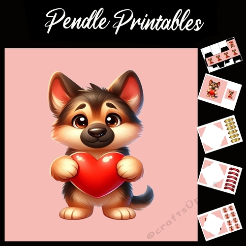 Puppy Love: Cute German Shepherd 7x7 Card Kit. Matching Box, Gift Bauble,Tag