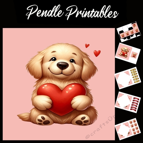 Puppy Love: Cute Golden Retriever 7x7 Card Kit. Matching Box, Gift Bauble,Tag