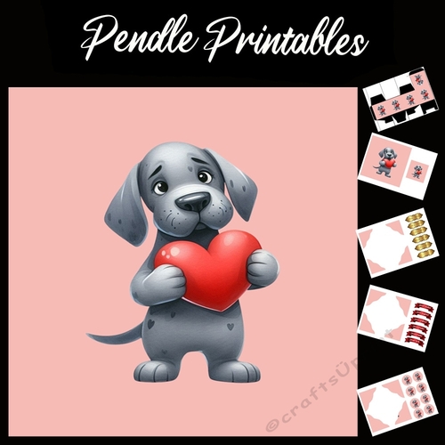 Puppy Love: Cute Great Dane 7x7 Card Kit. Matching Box, Gift Bauble,Tag